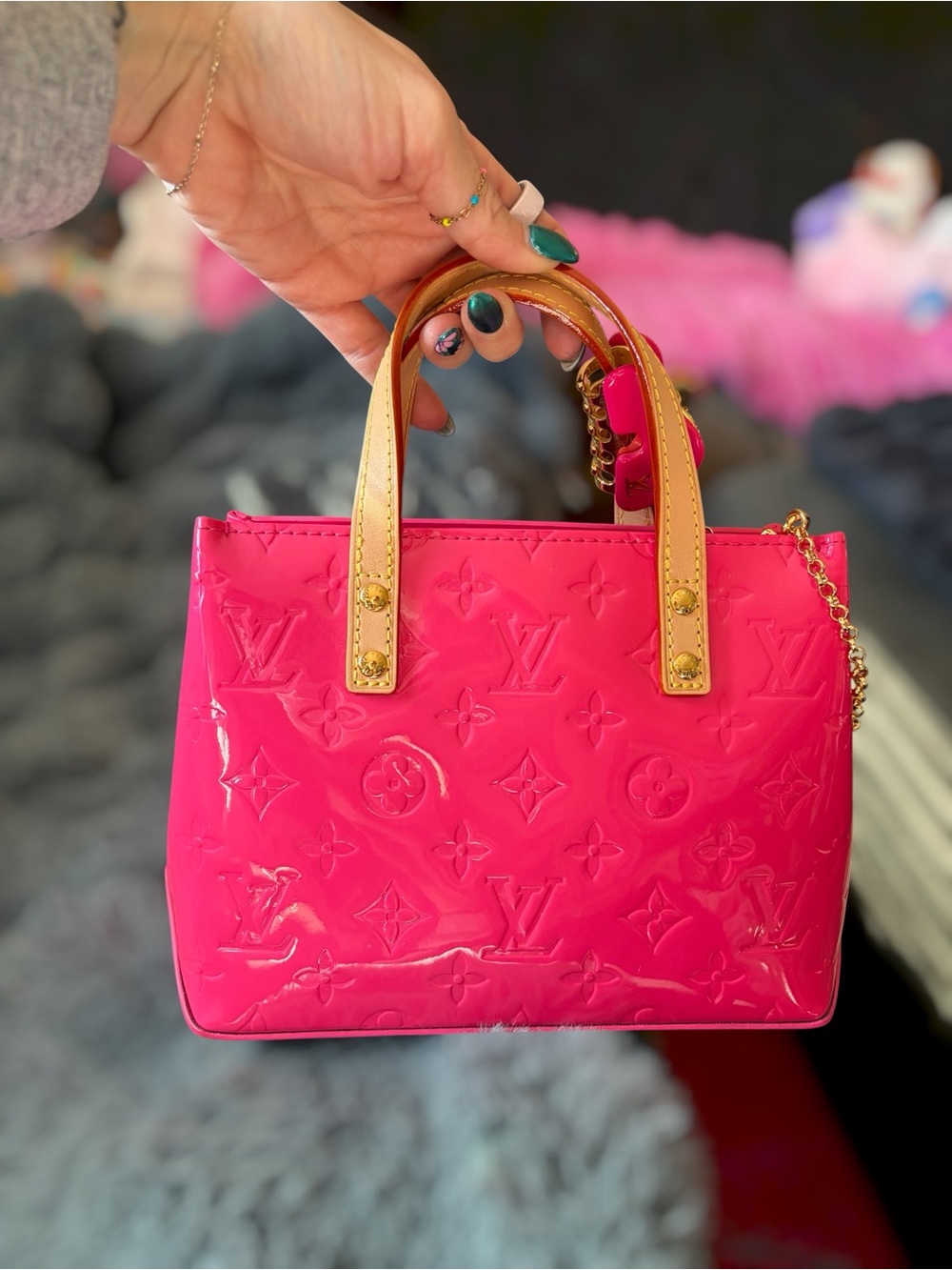Small Patent Leather Tote Bag in Hot Pink